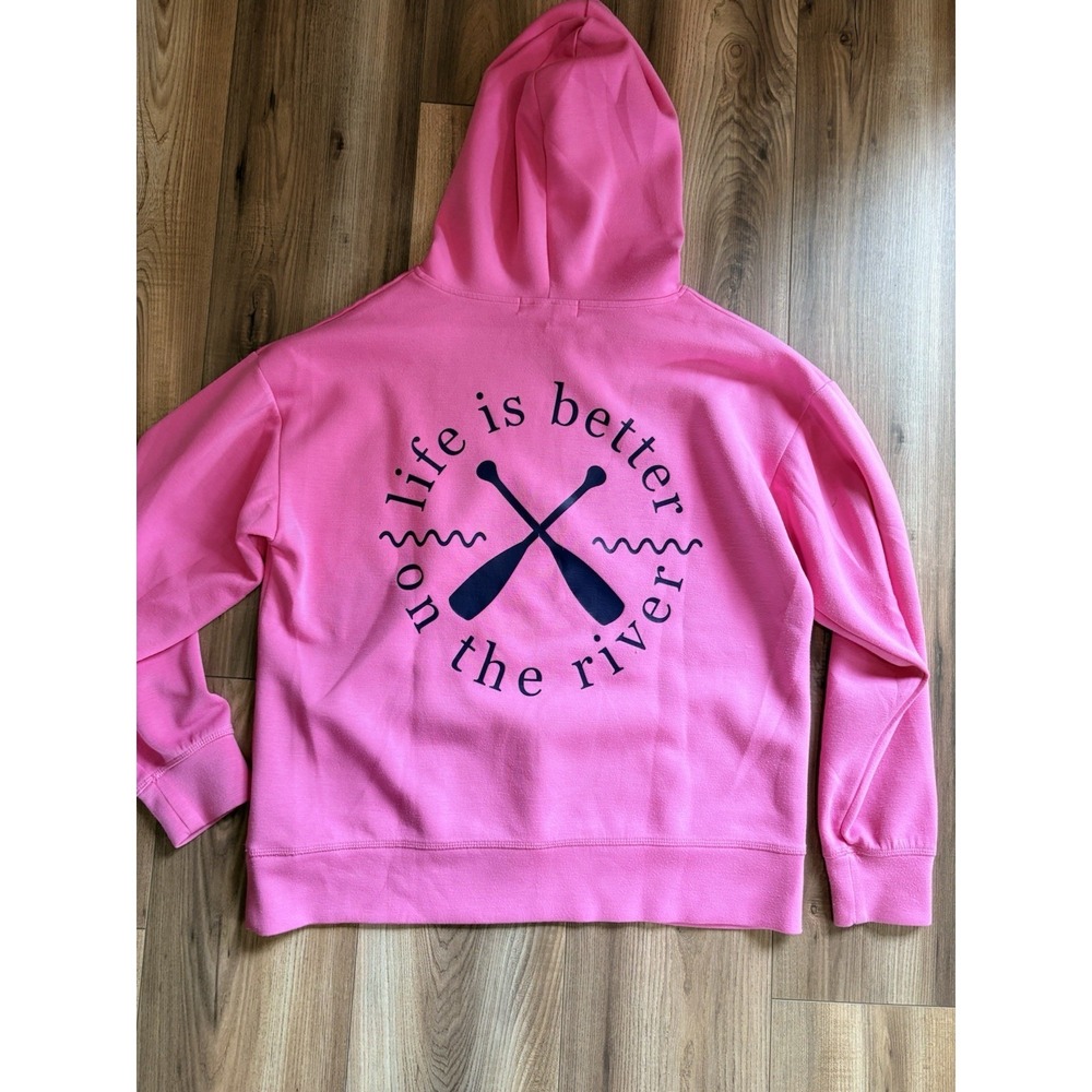 Ocean Drive Pink Hoodie Sweatshirt Women's Medium River Life Pocket Stretch